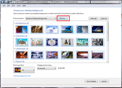 Windows 7 Personalize, Choices, Browse